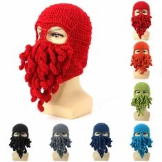 Unisex Winter Warm Knitted Crochet Wool Ski Face Mask Octopus Squid Cap Beanie Hat